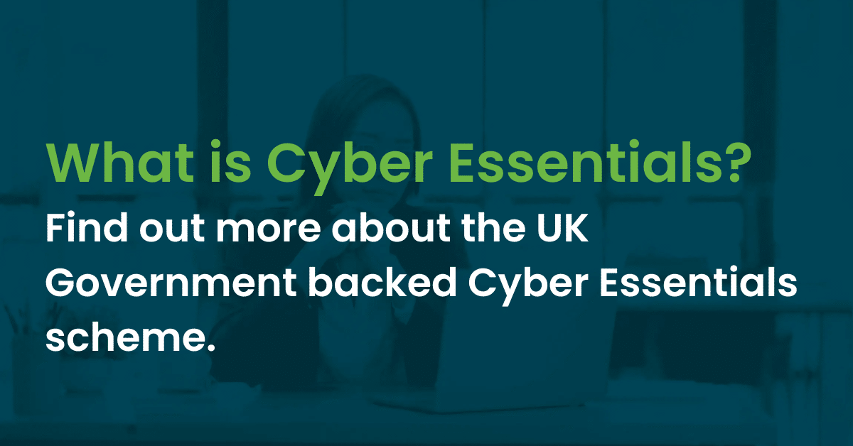Blog post header image - What is Cyber Essentials? blog title text on faded background image